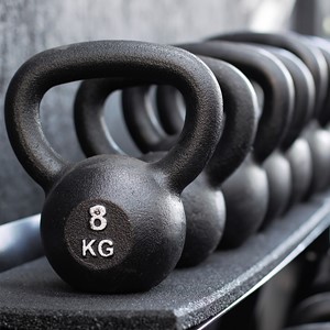 Photo of kettle bells in a row
